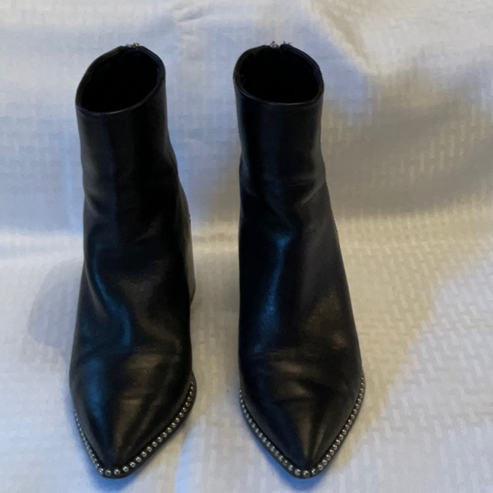Steve Madden Black Pointed Ankle Boots with Studded Trim